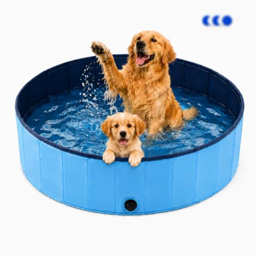 Hundepool 160x30 cm, Hundebadewanne mit Ablaufloch, Planschbecken Faltbarer Pool, 3-Layer Reinforcement rutschfest, Katzenpool, 3 Größen Verfügbar Für Kleine, Mittlere Und Große Hunde Geeignet (160cm)