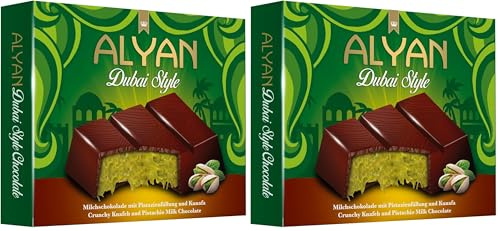 Alyan - Tableta de Chocolate Dubái, Relleno de Pistachos y Kunafa, Estilo Dubai, 100gr (Paquete de 2)