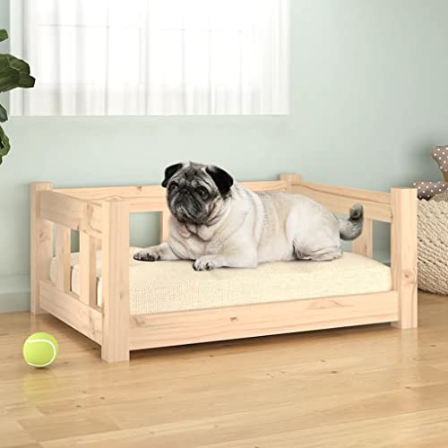 Hothingwell Hundebett, 65,5 x 50,5 x 28 cm, massives Kiefernholz, Welpenbett, Holz, mit stützenden Seitenwänden, rechteckiges Design, einfach, für minimalistische Räume
