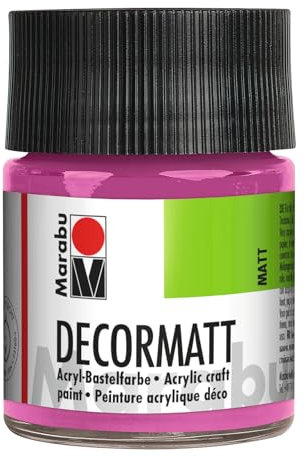 Marabu 14010005033 - Decormatt Acryl Pink 033, 50 ml, samtmatte Acrylfarbe auf Wasserbasis, cremig und farbintensiv, speichelfest, wetterfest, zum freien Malen und Schablonieren