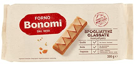 Forno Bonomi Sfogliatine Glassate, decorazione con albicocca. Ingredienti di prima qualità. Ideali come dolce, Confezione da 200g
