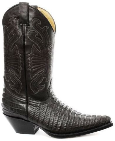 Grinders Carolina Croc Nero in Pelle di Coccodrillo Coda Cowboy Stivali Western Tutte Le Taglie (40)