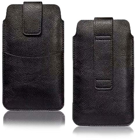 AXELENS Universal Black Belt Pouch Case for Smartphones 5.2” to 6” – Faux Leather with Velcro Closure, Card Holder & Belt Loop – Black Color