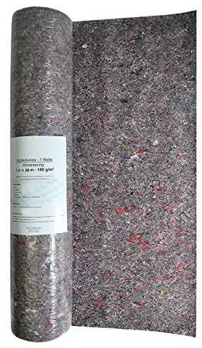 HELO Antirutsch Malervlies 1 x 25 m Rolle (Breite: 1m) wiederverwendbar, Profi Maler Schutzvlies Abdeckvlies aus saugstarken Baumwollfasern 180 g/m² mit undurchlässiger und rutschfester Unterseite