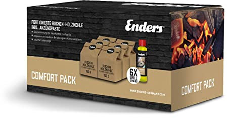 Enders 6 Pacchetti di carbonella (150g) con gel combustibile - Confezione formato famiglia per griglia da barbecue Aurora Enders #1397