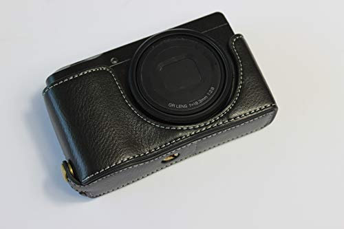 Zakao Étui pour appareil photo Ricoh GR III en cuir véritable avec ouverture par le bas et dragonne Noir