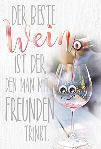 KE - Humorvolle Geburtstagskarte mit Wackelaugen, B6 Format, Inklusive Umschlag, Klappkarte für Weinliebhaber, Geschenk für Geburtstag - Motiv: Wein