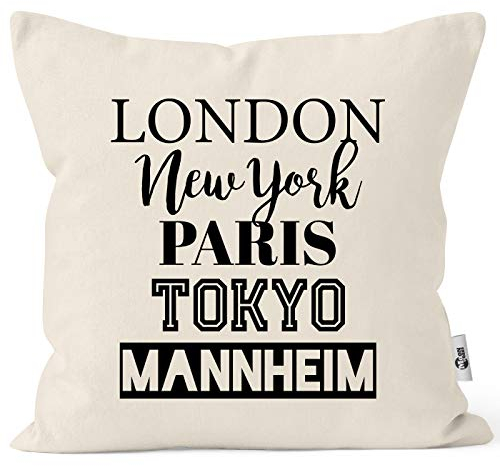 MoonWorks® Kissen-Bezug London Paris New York Tokyo Deine Stadt Dorf Ort Ortsname Kissen-Hülle Deko-Kissen Baumwolle Natur Unisize