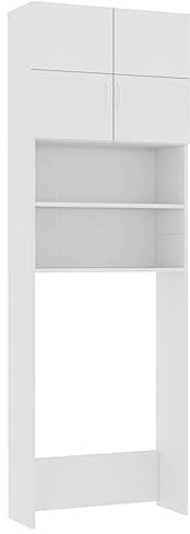 vidaXL Waschmaschinenschrank mit 2 Türen 2 offenen Fächern Badmöbel Badschrank Hochschrank Badhochschrank Schrank Weiß 64x25,5x190cm Holzwerkstoff
