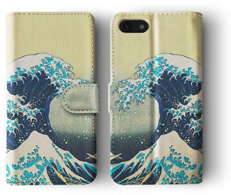 Tirita Phone Case Compatible with iPhone X & Xs Flip Book Wallet Cover PU Leather Japanese Art Hokusai The Great Wave off Kanagawa