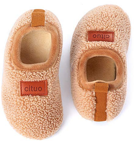 Dream Bridge Kinder Sherpa Vlies Hausschuhe für Jungen Mädchen mit Anti-Rutsch Sohle, Beige, 20/21 EU