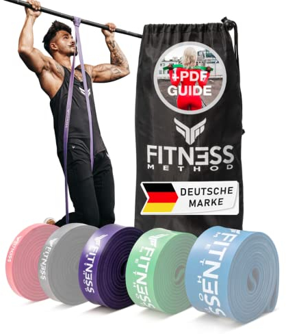 Fitness Method® Resistance Bands - Innovative Widerstandsbänder Set/Einzeln inkl. Tasche + Übungsanleitung-Krafttraining und Home Gym-Pull up Band