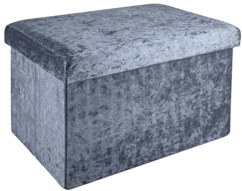 INTIRILIFE Faltbare Sitzbank 49x30x30cm in Samt Grau - Sitzwürfel mit Stauraum und Deckel mit Samtbezug - Sitzcube Fußablage klappbare Aufbewahrungsbox Truhe Hocker