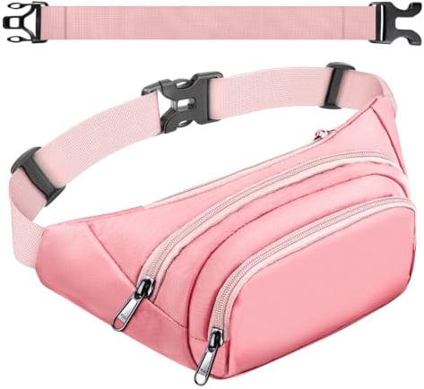 SUPHOSMT 4 Pockets BumBags with 35cm Extended Belt Large Capacity | Water Resistant waist bag for women Men,Durable Material Bum Bag,Adjustable Belt Fanny Pack for iPad mini & iPhone-Pink