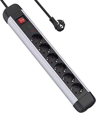 UCOMEN Heavy Duty 6-Fach Steckdosenleiste mit Überspannungsschutz, Steckerleiste mit Schalter, Mehrfachsteckdose für Büroumgebung und Gewährleistet,1.8m Kabel