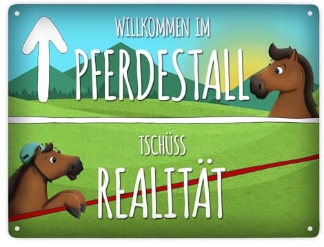 Willkommen im Pferdestall Metallschild XXL mit Pferde Motiv
