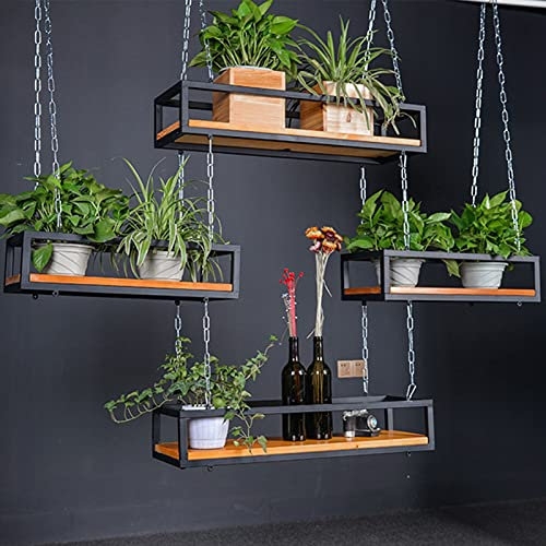YDYFC Hängeregal Cube-Blumenstand-Decken-Typ-Floating-Rack-Pflanzen-Regal - Holzregale und Eisenkette, Speicherorganisator Dekor Rack für Balkon Küche - Pot Pan Rack - Weinregal, 60cm ~ 140cm