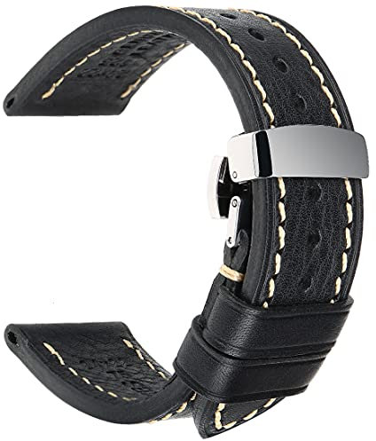 REZERO Handgefertigtes Echtleder-Uhrenarmband, Pflanzengegerbtes Leder, Ölgewachste Ersatzarmbänder 18mm 19mm 20mm 21mm 22mm 23mm 24mm 26mm für Herren, Damen