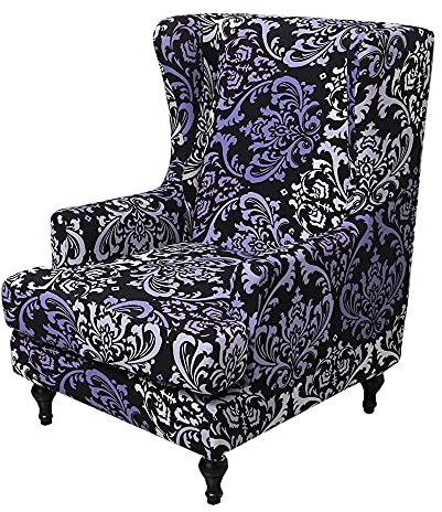 Highdi 2 Teilig Ohrensessel Überzug, Sessel-Überwürfe Ohrensessel Schonbezüge Bezug Sesselhusse Elastisch Stretch Tiger Stuhlbezug mit Armlehne Hohe Rückenlehne Universal (Barock lila)