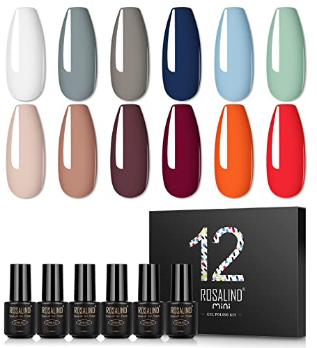 ROSALIND UV Nagellack Set 12 Farben Shellac Set Gel Nagellack UV Lack Nude Gel Nägel nagellack Weiß UV Lampe Lange Andauernd Soak Off Gel Nagellack Rot 7ml DIY Nail Art Maniküre Salon