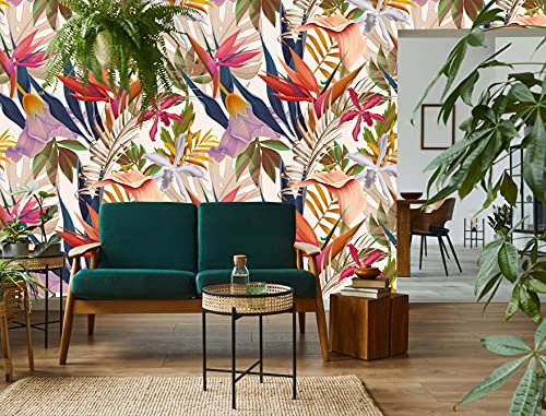 marburg Fototapete Tapete beige blau orange Vliestapete Glööckler Jungle RTL Floral Blätter Natur für Schlafzimmer Wohnzimmer oder Küche 2,50 x 1,59m 33434