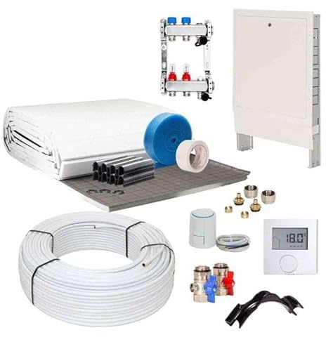 Fußbodenheizung Warmwasser Set 70m² Tackersystem 25 mm Rollbahn Alu-Verbund Rohr VA15 Regelung D