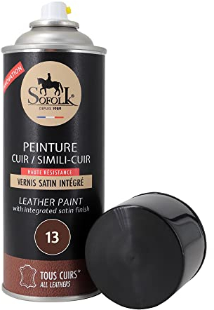 Sofolk - Peinture Cuir avec Vernis intégré - Recoloration Cuir Abimé, Rayé, Griffé, Décoloré : Volant, Siège Auto, Canapé, Chaussure, Veste et Vêtements - Aerosol - 13-Marron