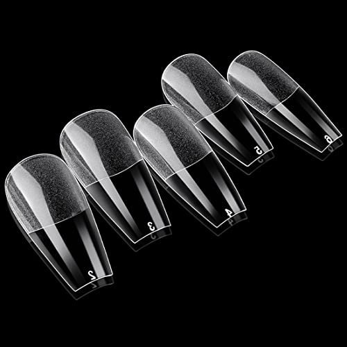 120PCS Clear Half Frosted Nails Tip Almond Acrylic Fake Nails Full Cover Ballerina Fake Nails Medium Coffin 12 Sizes For Nail Salons and Home