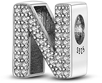 TINSLO Charm Anhänger Damen Buchstabe N für Armband 925 Sterling Silber Charms Beads passend für Pandora Armband und Halskette, Kompatibel mit Europäischen Armbänder für Frauen Mädchen