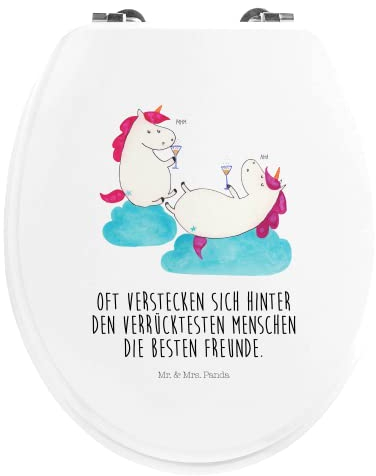Mr. & Mrs. Panda Motiv WC Sitz Einhorn Sekt - Geschenk, Mädelsabend, Klobrille, Einhorn Deko, Toilette, Einhörner, Unicorn, WC-Sitz, Anstoßen,
