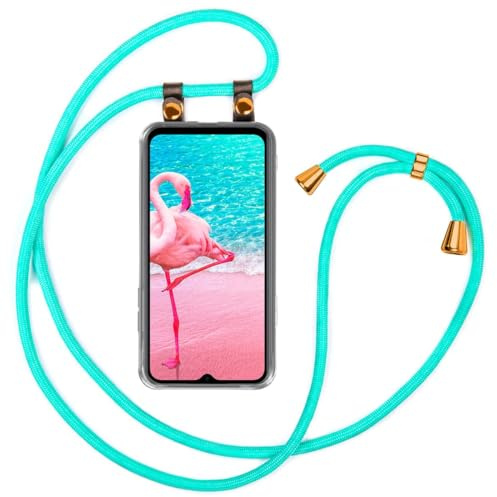 moex Handykette für Samsung Galaxy M33 5G Hülle mit Band abnehmbar, Handyhülle mit Kette zum Umhängen, Handyband 155 cm lang Stoff Kordel Umhängehülle, Handy Umhängeband, Türkis