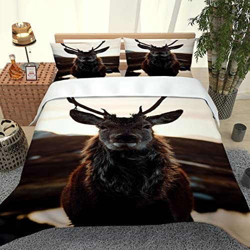Kinder Bettwäsche Set 135x200 3 Teilig (1 Bettbezug Und 2 Kissenbezüge) 3D Tier Elch Druck Muster Biber Bettwäsche Kinder Weiche Microfaser Mit Reißverschluss