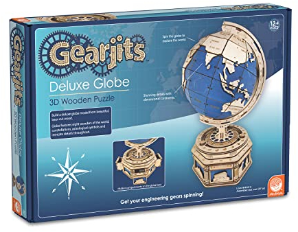MindWare Gearjits Globus - 3D-Baupuzzle aus Holz für Teenager & Erwachsene - DIY Baumodell - Spaß auch für Eltern! - Tolle Dampfgeschenke ab 12 Jahren