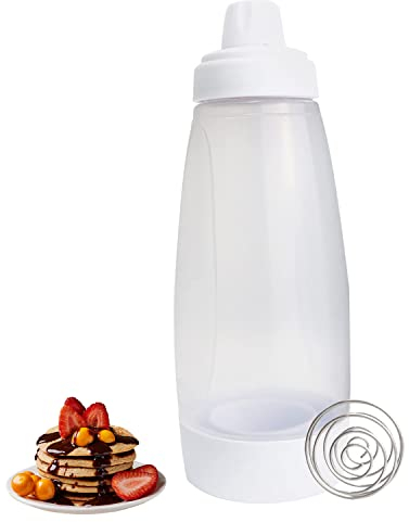 Teigspender Teigportionierer Pancakes Teigdosierflasche 1l Teigflasche Pfannkuchen Einhand Teig Mixer für Poffertjes Donut Muffins Crêpe Quetschflasche Teigdosierer