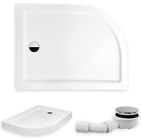 KOLMAN Duschwanne 100x80 cm Rechts Viertelkreis, integrierte Schürze, Weiß, Acryl, Glatt Ablaufgarnitur Ø 90 mm und Füße