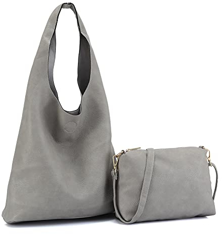 OISLUMU Hobo Handtaschen für Frauen Crossbody Taschen PU Leder Top Griff Schultertaschen Mode Tragetasche Große Damen Geldbörsen Set, GRAU