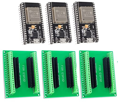 DUBEUYEW ESP32S ESP32 Entwicklungsboard 2.4GHz Dual-Mode WiFi+ Bluetooth Dual Cores Mikrocontroller Prozessor, mit DREI Breakout Boards (38pin Kombinationen-3PCS)