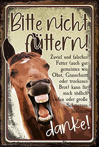 Panneau d'avertissement – Attention – Veuillez ne pas nourrir ! – Panneau en aluminium Dibond – Résistant aux intempéries – 30 x 20 cm (cheval, plaque de cheval)
