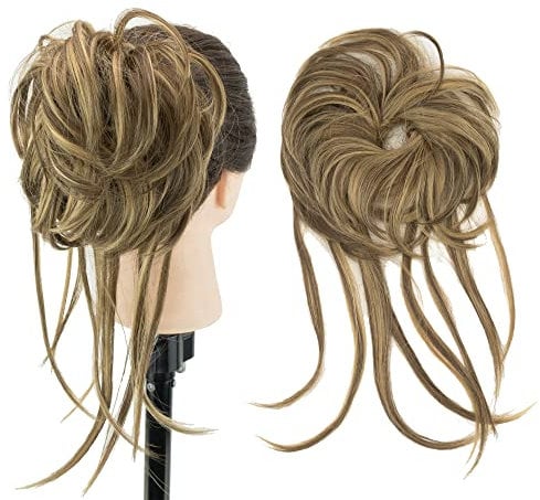 IMISSU 2PZ Chignon disordinato per capelli Updo Scrunchies lunghi Avvolgere la coda di cavallo ondulati parrucchieri fascia (2PZ Rame marrone)