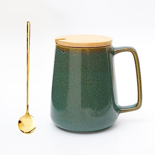 24 oz Large Coffee Mug with lid and spoon，Big handle Porcelain Tea Cup Novelty Coffee Mug for Office and Home - Dishwasher and Microwave Safe