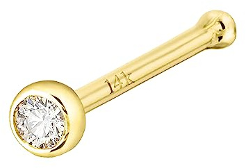 Jewelry Avalanche 14K Yellow Gold Bezel Set 1.5mm-0.015 ct Diamond Nose Bone Stud Stud 22G Bone-end Nose Ring - NBBZRD-YG15WD