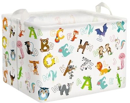 Clastyle Cajas de Almacenaje Cubo Colorido Animales Alfabeto Unicornio Búho Elefante Cesta para Guardar Ropa Juguetes Libro Rectangular para Aulas Jardín Infancia, 36L