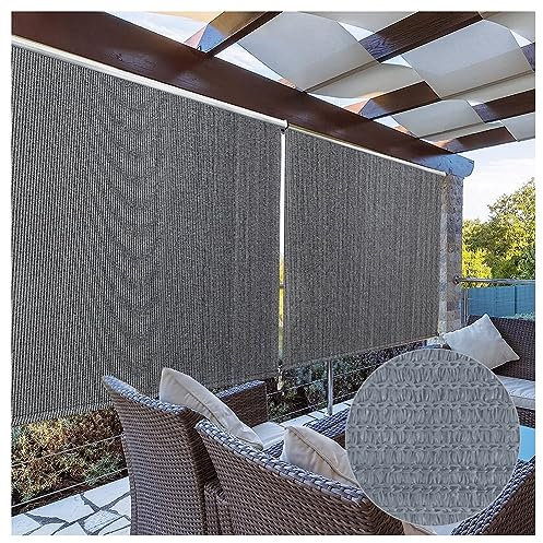 XXIOJUN Außenjalousien Verdunkelungsrollos Für Die Terrasse Licht Filtern Außenrollo Sichtschutz Für Pergola Balkon Veranda Carport Deck Fenster (Farbe : Anthracite, Größe : 1.4x2.1m)