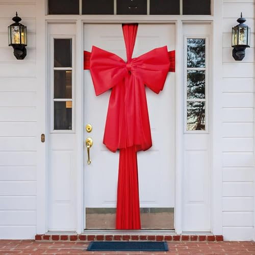 Festive Fix 9M Red Organza Christmas Door Bow Kit – Large, Soft & Durable Red Door Bow, Tree, or Fireplace Decoration – Elegant Holiday Decor for Christmas - Ideal for Indoor & Outdoor Use