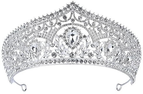 HEWEICSY Silver Tiaras and Crowns for Women,Wedding Tiara for Bride,Rhinestone Queen Crown,Crystal Costume Hair Accessories for Birthday Prom Party