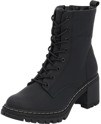 Palado Stiefeletten Damen Kefalonia - warme & bequeme Winterschuhe für Frauen mit rutschfester Gummisohle - moderne Boots mit Blockabsatz für Herbst & Winter Schwarz Matt UK3,5 - EU36