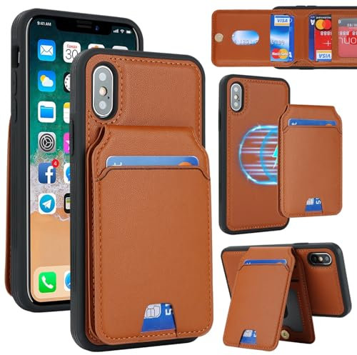 Zouzt for iPhone X/XS Detachable 2 in 1 Wallet Case with Card Holder for Magsafe, Magnetic PU Leather Flip Credit Slot Protective Phone Cover Women Men for iPhone X/XS 5.8 Inch - Brown