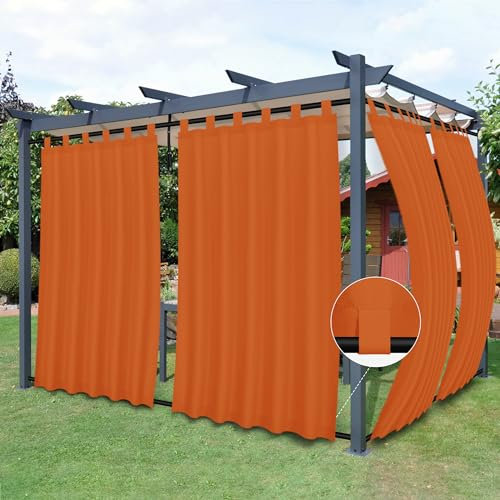 Easy-Going Outdoor-Terrassenvorhänge, abnehmbare obere Schlaufen, wind- und wetterfest, für Cabana, Veranda, Pergola und Pavillon, untere Schlaufen, 2 Paneele, 137 cm B x 213 cm L, Orange