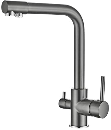 VALAZ Robinet Cuisine Osmose 3 voies | Robinet Osmoseur Haute Pression, Mitigeur Cuisine, Rotatif à 360°, Pas de Fuites, Installation Facile | Laiton, Acier Inoxydable, Métal, Série Nil