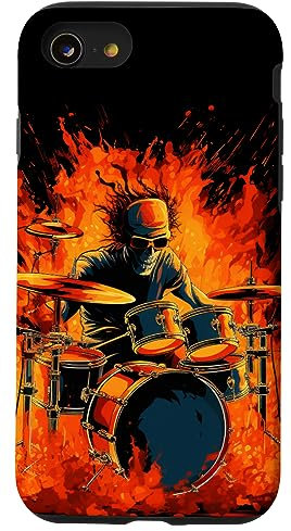 Coque pour iPhone SE (2020) / 7 / 8 Rock'n Roll Rock'n Roll avec batteur brûlant pour les amateurs de batterie